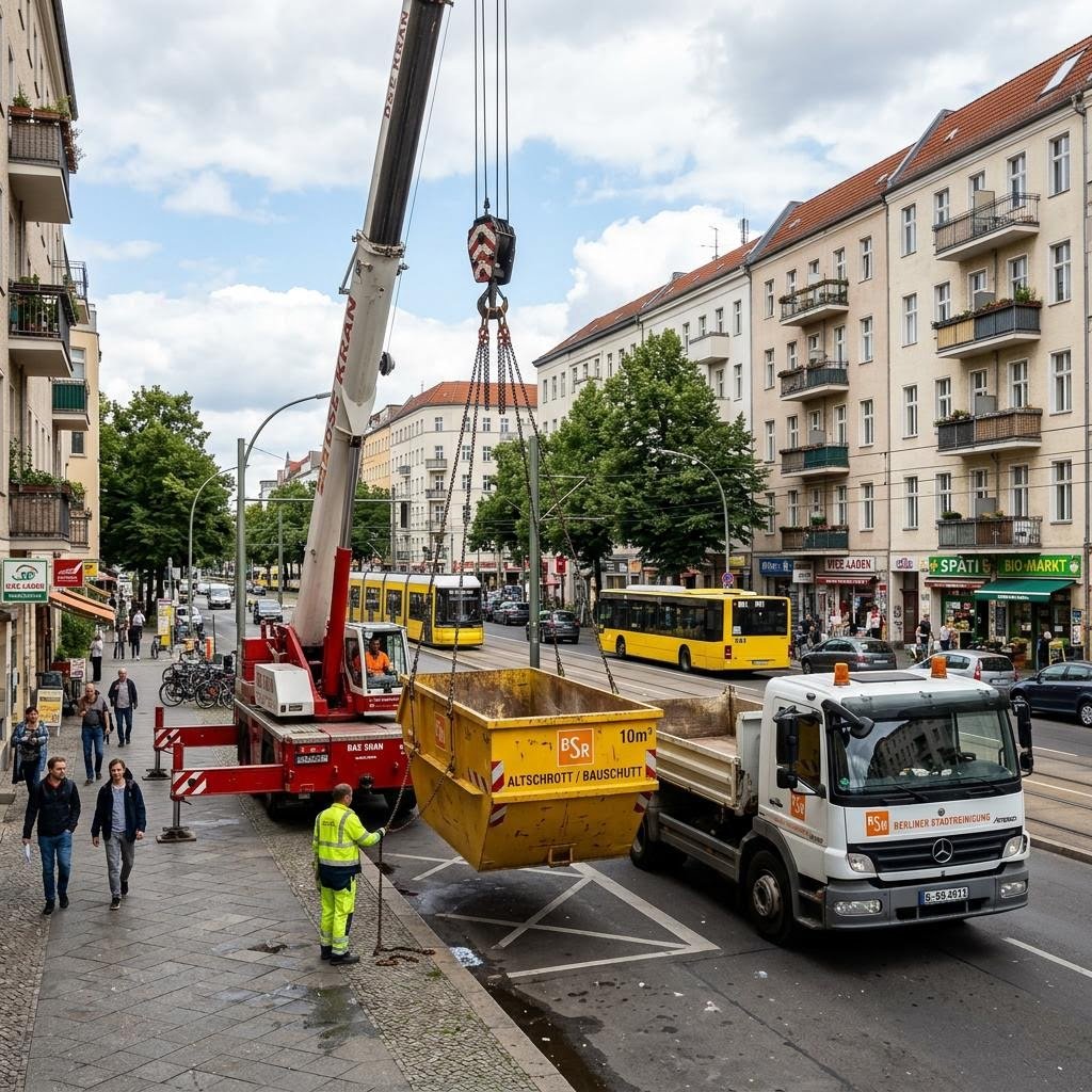 Container auf Berliner Baustelle für Abfallentsorgung