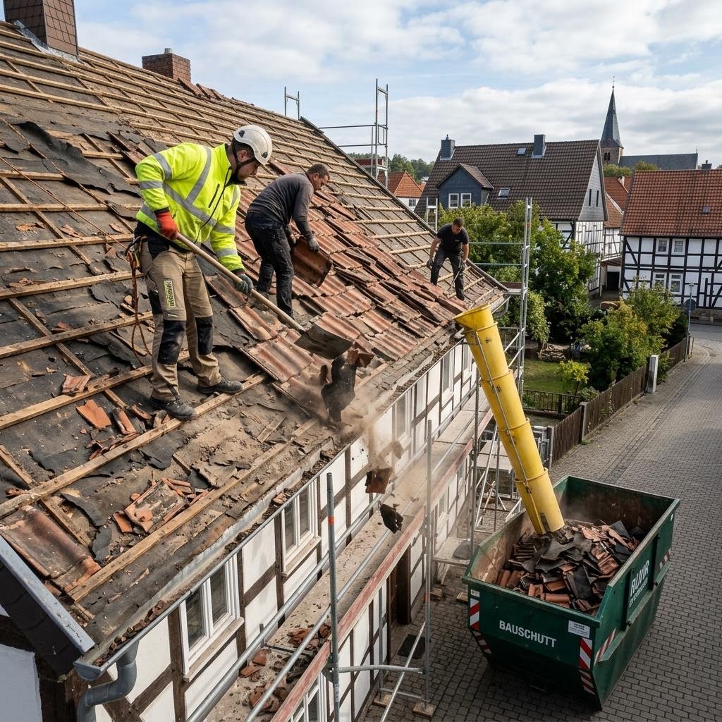 Container gefüllt mit altem Dachmaterial in Berlin